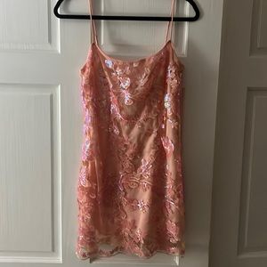 Lucy In the Sky Pink Mini Dress Sequins Layer Mesh Top